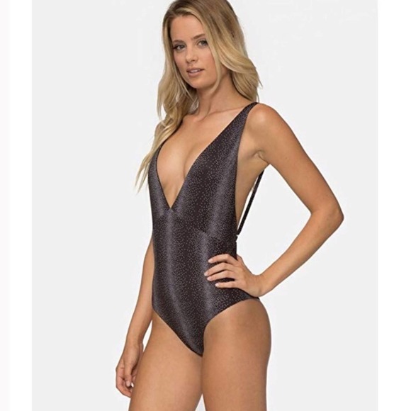 Tavik Black Sparkle V Neck Open Back One Piece Swimsuit XS - Picture 2 of 3